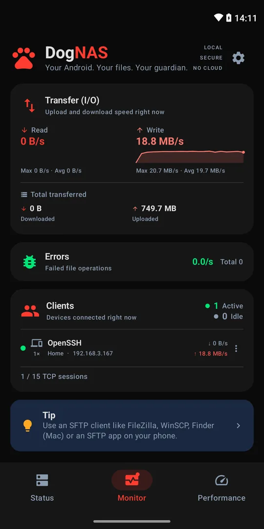 Transfers and clients on the server