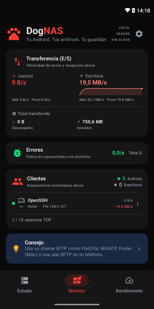 Transferencias y clientes en el servidor