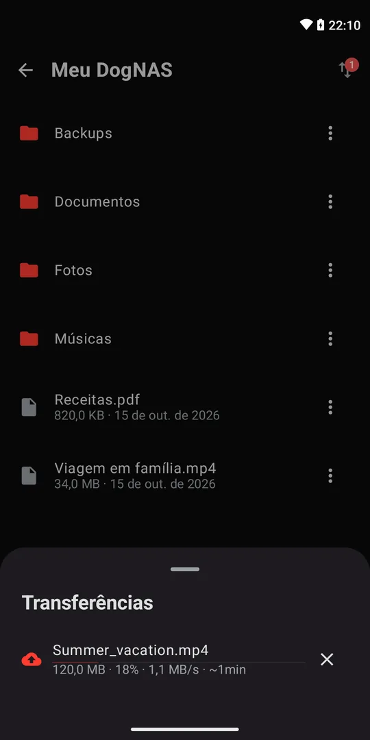 Fila de transferências no celular